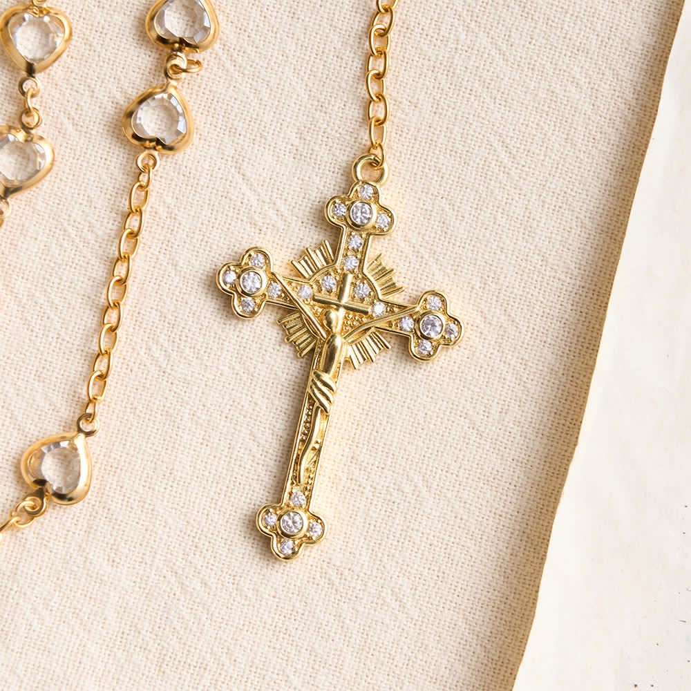 Sparkling Heart‑Shaped Zircon Rosary With Jeweled Cross: Emblem Of Tender Heavenly Affection