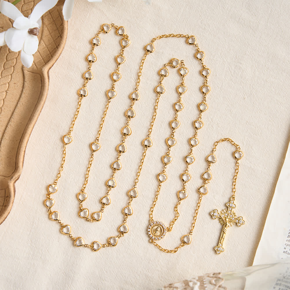 Sparkling Heart‑Shaped Zircon Rosary With Jeweled Cross: Emblem Of Tender Heavenly Affection