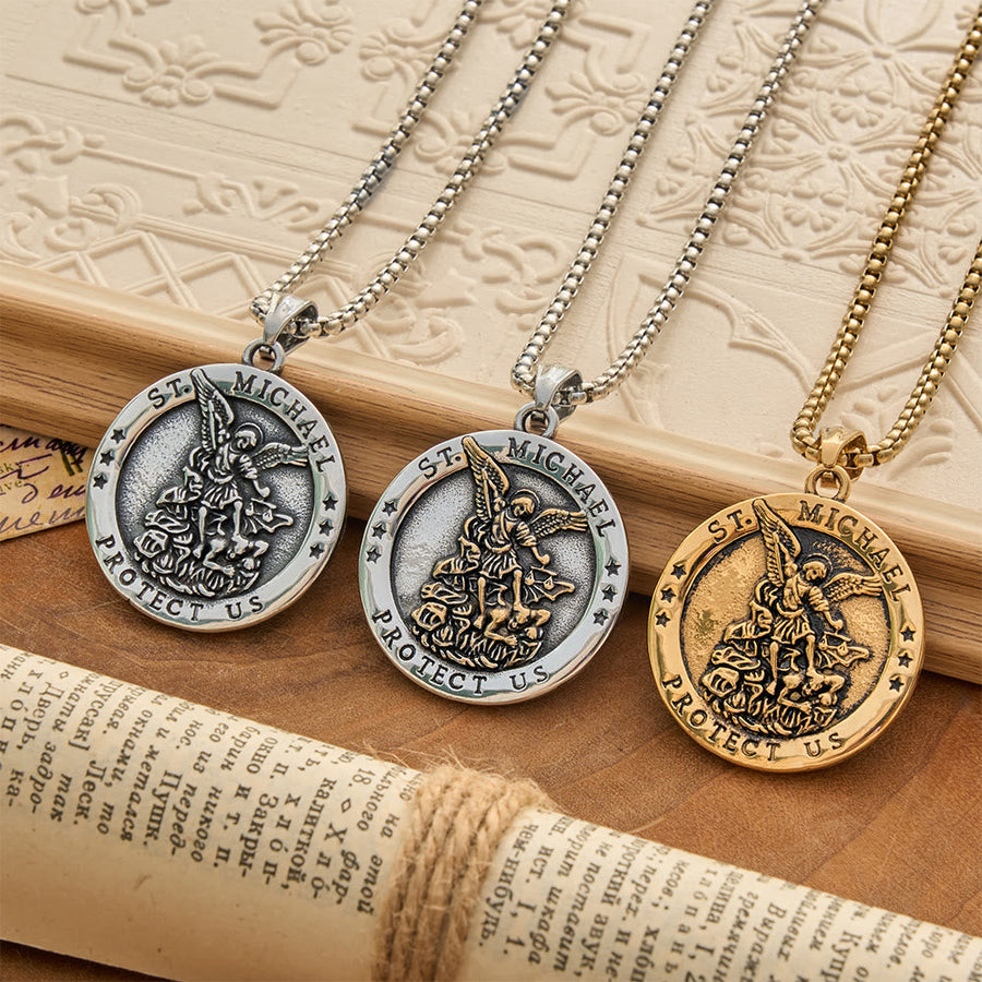 Classic St. Michael Protect Us Coin Necklace: Token of Abiding Sacred Safeguard