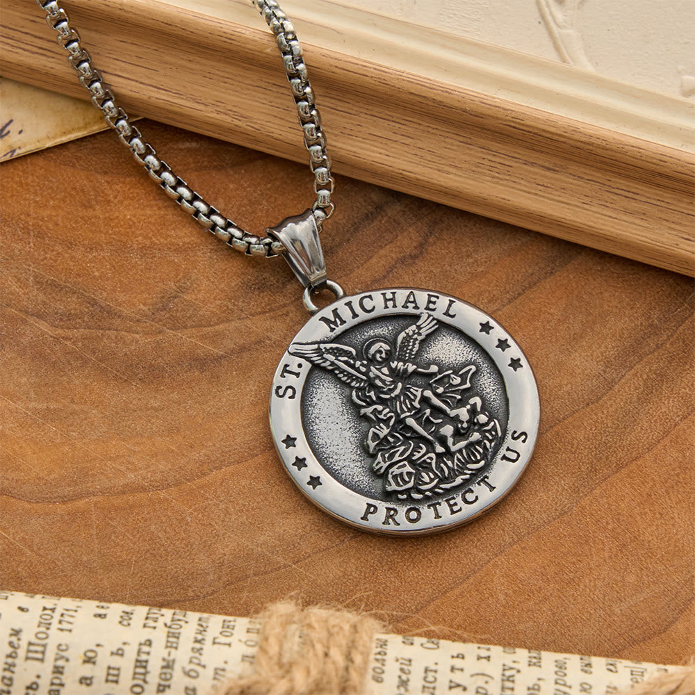 Classic St. Michael Protect Us Coin Necklace: Token of Abiding Sacred Safeguard