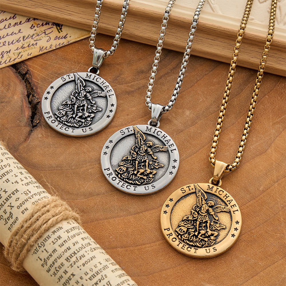 Classic St. Michael Protect Us Coin Necklace: Token of Abiding Sacred Safeguard