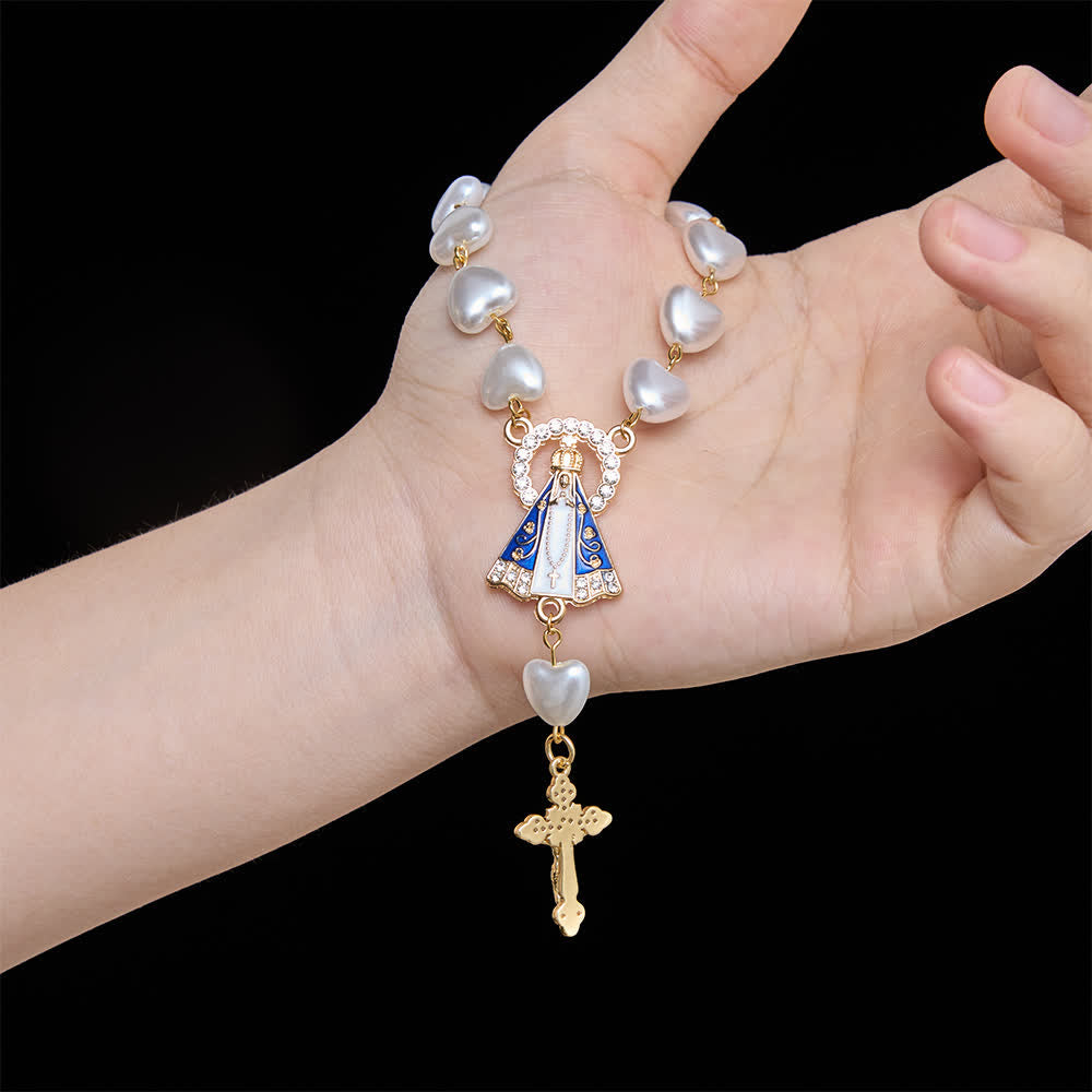 Heart‑Pearl Pocket Car Rosary With Our Lady Of Aparecida: Emblem Of Gentle Heavenly Shelter