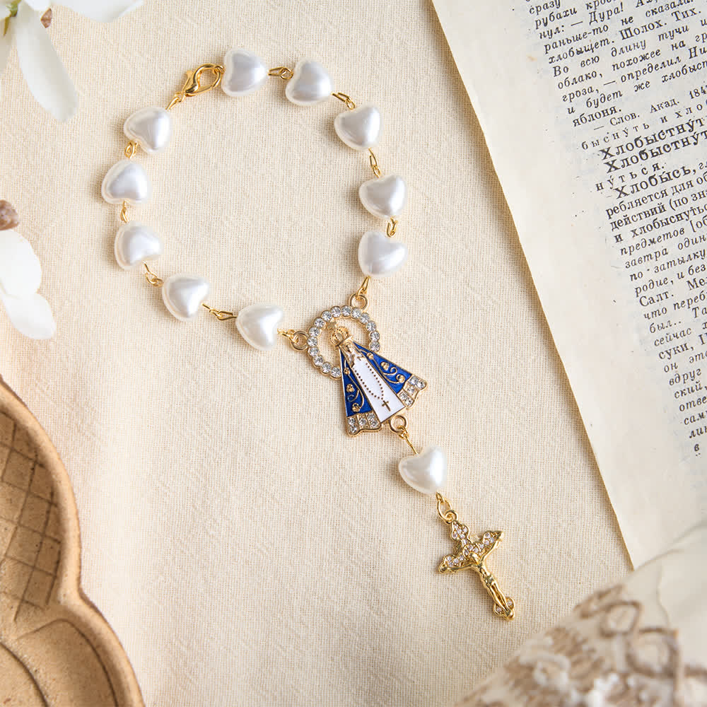 Heart‑Pearl Pocket Car Rosary With Our Lady Of Aparecida: Emblem Of Gentle Heavenly Shelter