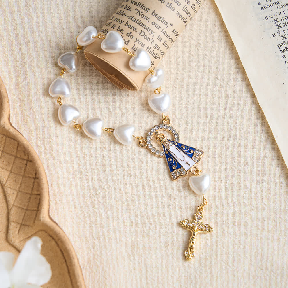 Heart‑Pearl Pocket Car Rosary With Our Lady Of Aparecida: Emblem Of Gentle Heavenly Shelter
