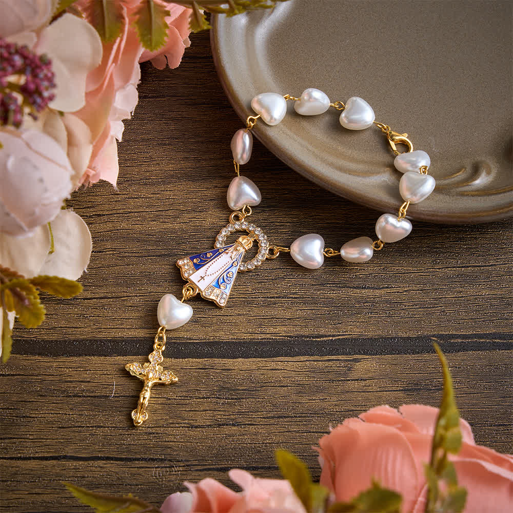 Heart‑Pearl Pocket Car Rosary With Our Lady Of Aparecida: Emblem Of Gentle Heavenly Shelter