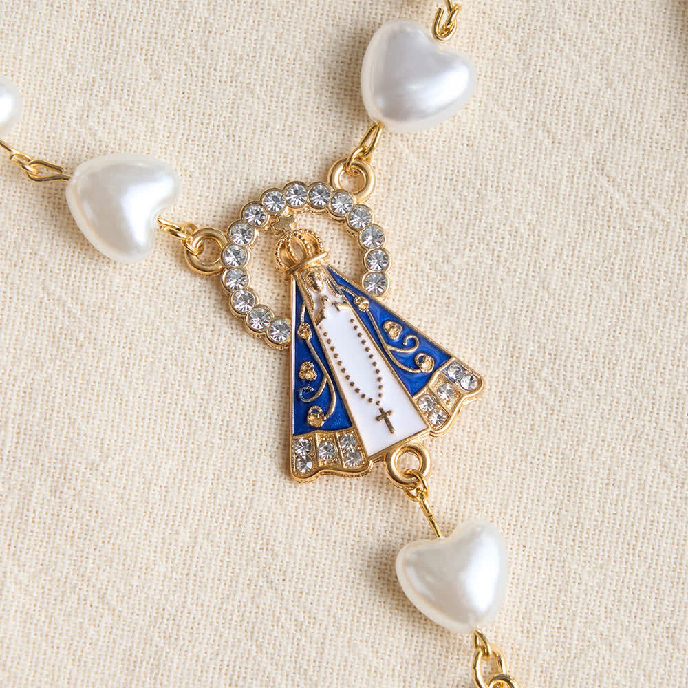 Heart‑Pearl Pocket Car Rosary With Our Lady Of Aparecida: Emblem Of Gentle Heavenly Shelter
