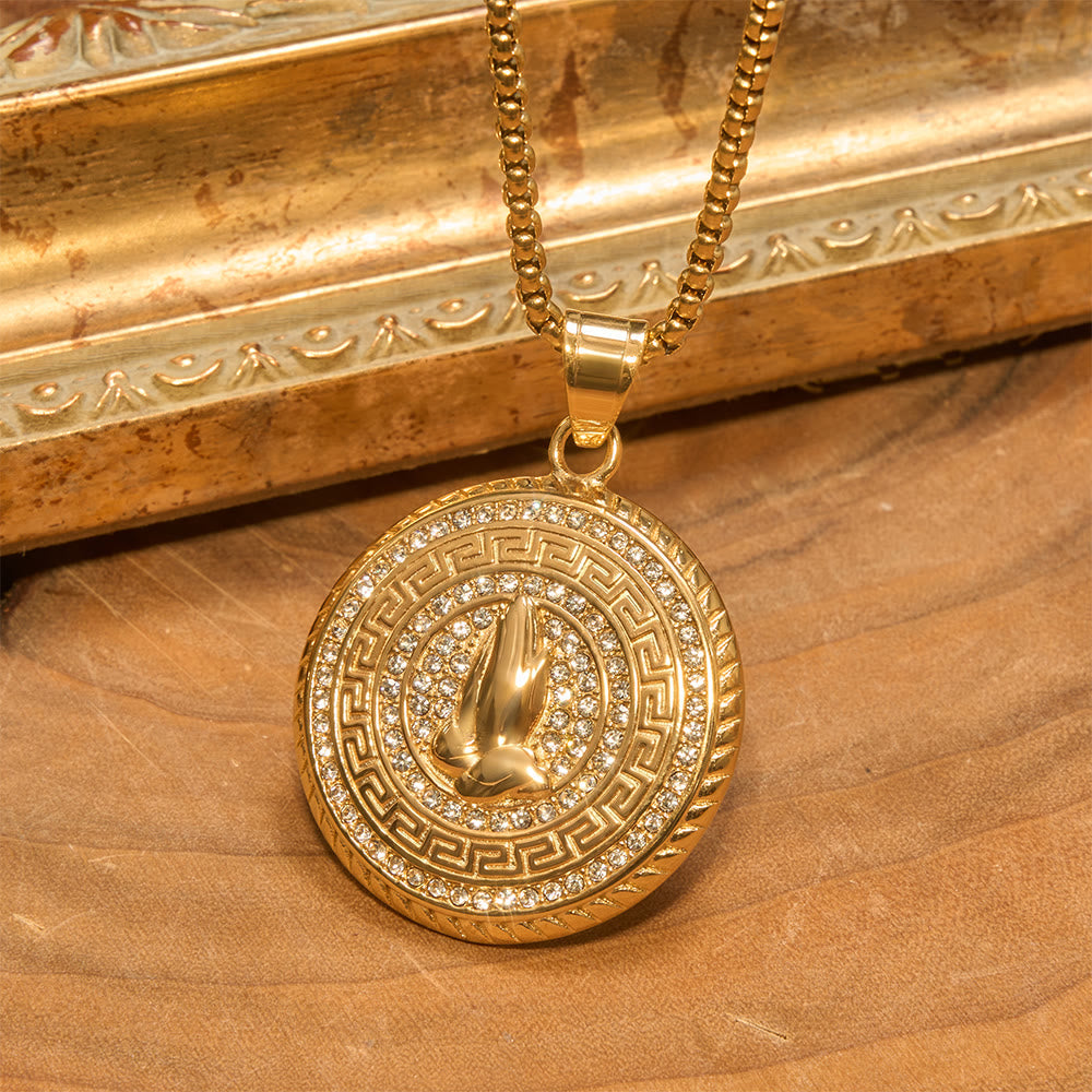Glitter Stone Encircled Praying Hands Charm: Bearer of Gentle Celestial Solace