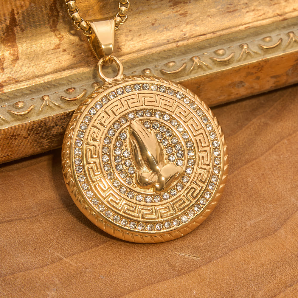 Glitter Stone Encircled Praying Hands Charm: Bearer of Gentle Celestial Solace