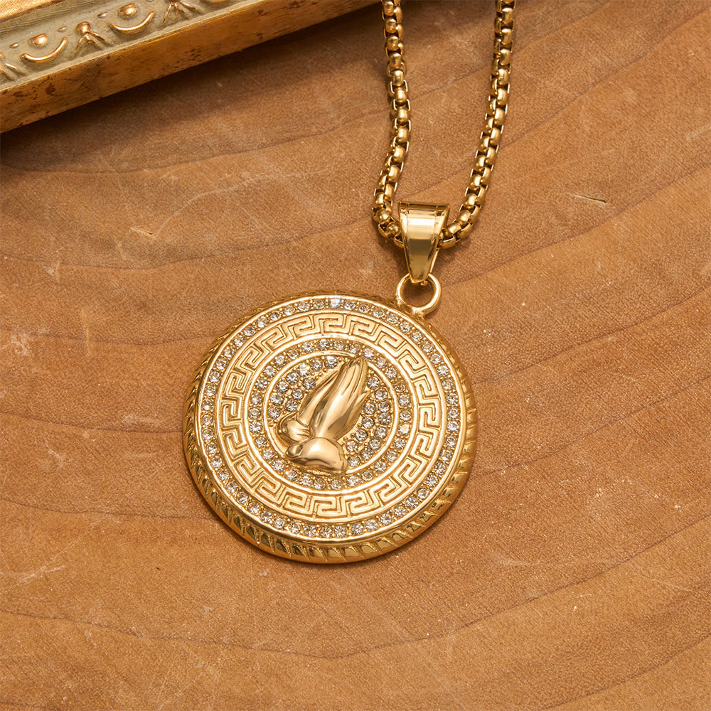 Glitter Stone Encircled Praying Hands Charm: Bearer of Gentle Celestial Solace