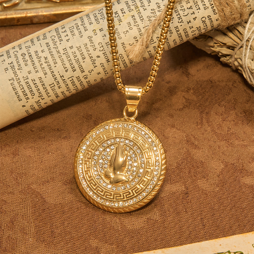 Glitter Stone Encircled Praying Hands Charm: Bearer of Gentle Celestial Solace