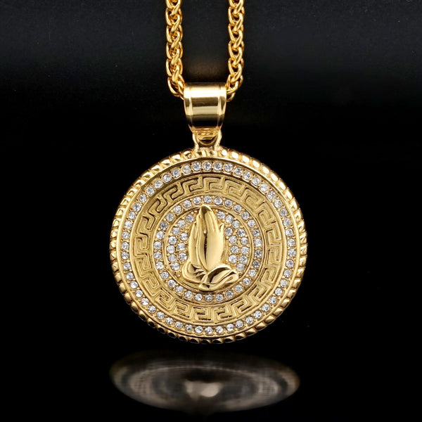 Glitter Stone Encircled Praying Hands Charm: Bearer of Gentle Celestial Solace