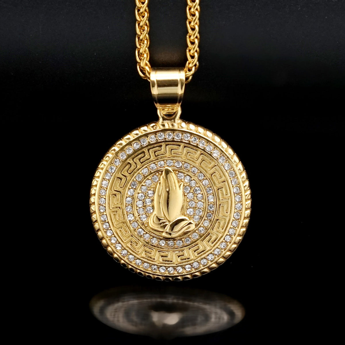 Glitter Stone Encircled Praying Hands Charm: Bearer of Gentle Celestial Solace