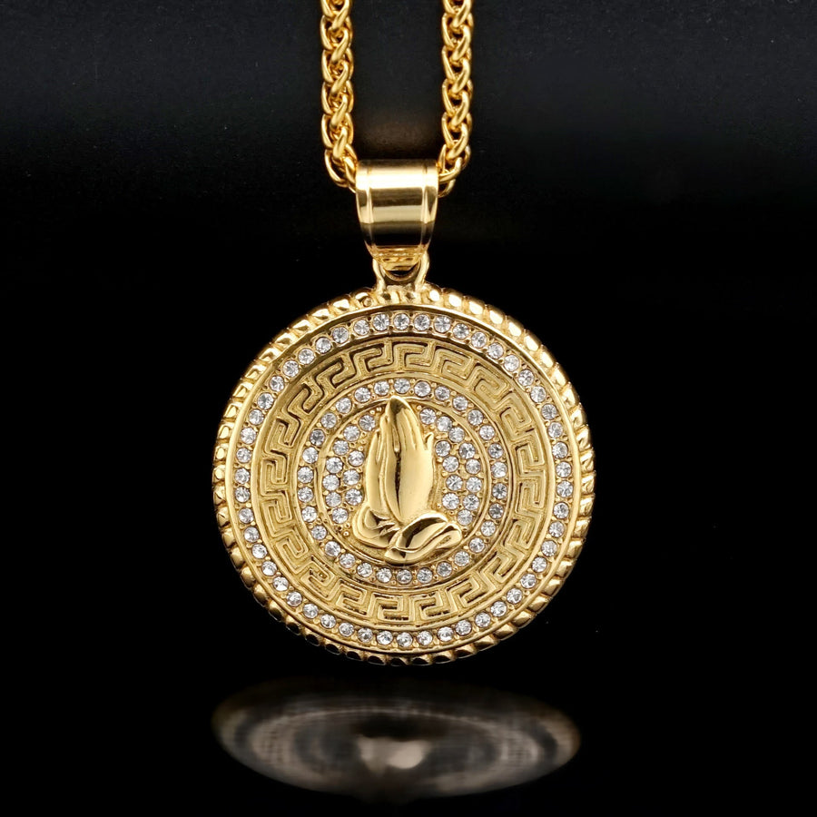 Glitter Stone Encircled Praying Hands Charm: Bearer of Gentle Celestial Solace