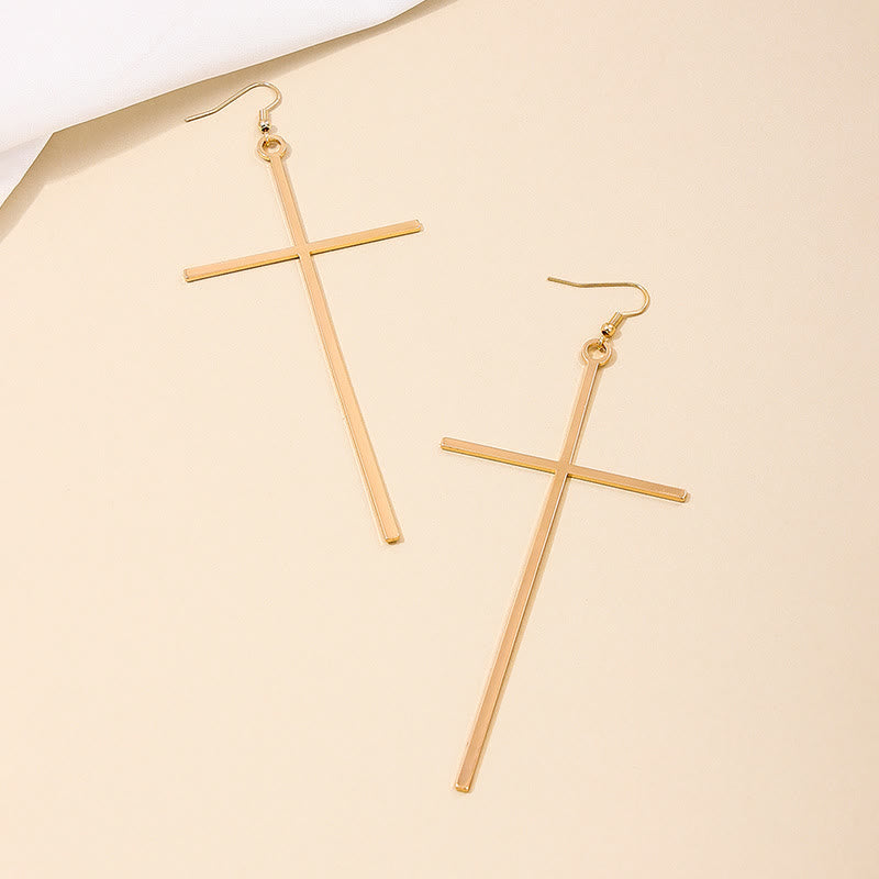 Slim Long Cross Dangle Earrings: Symbol of Quiet Sacred Serenity