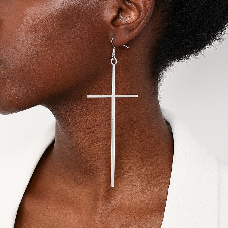 Slim Long Cross Dangle Earrings: Symbol of Quiet Sacred Serenity
