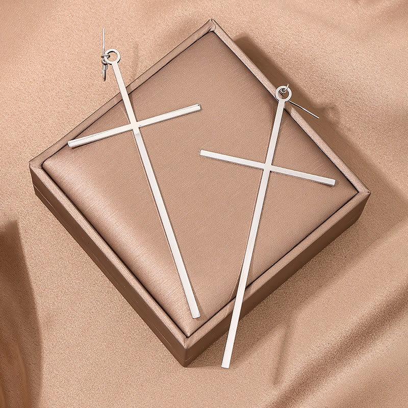 Slim Long Cross Dangle Earrings: Symbol of Quiet Sacred Serenity