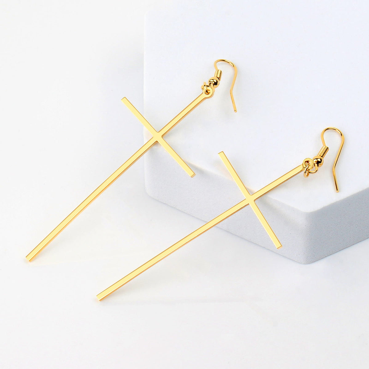 Slim Long Cross Dangle Earrings: Symbol of Quiet Sacred Serenity