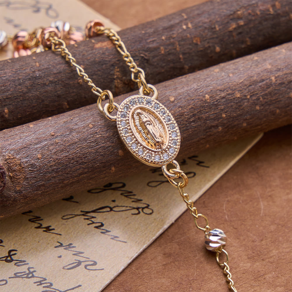 Polished Multi-Tone Rosary With Crucifix Pendant: Emblem of Timeless Heavenly Grace