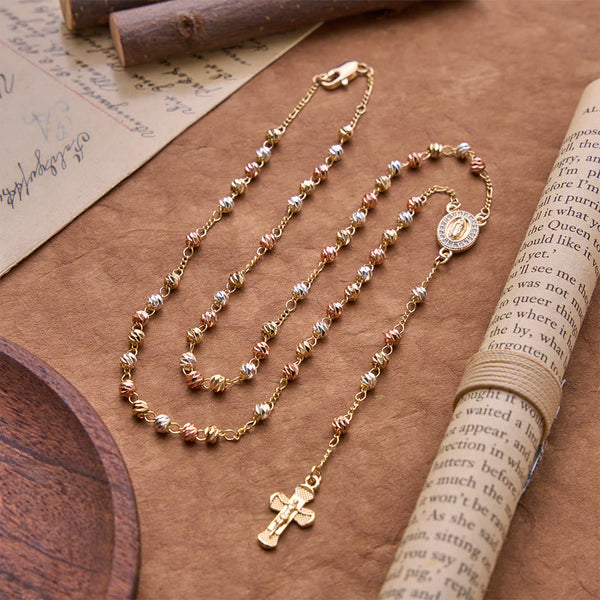 Polished Multi-Tone Rosary With Crucifix Pendant: Emblem of Timeless Heavenly Grace