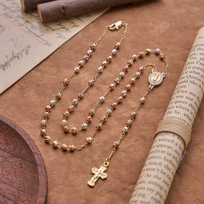 Polished Multi-Tone Rosary With Crucifix Pendant: Emblem of Timeless Heavenly Grace