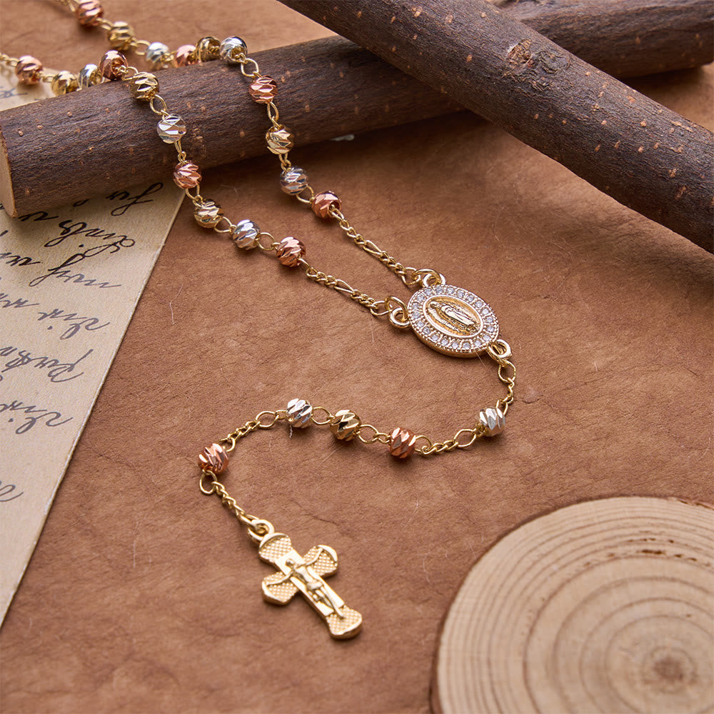 Polished Multi-Tone Rosary With Crucifix Pendant: Emblem of Timeless Heavenly Grace