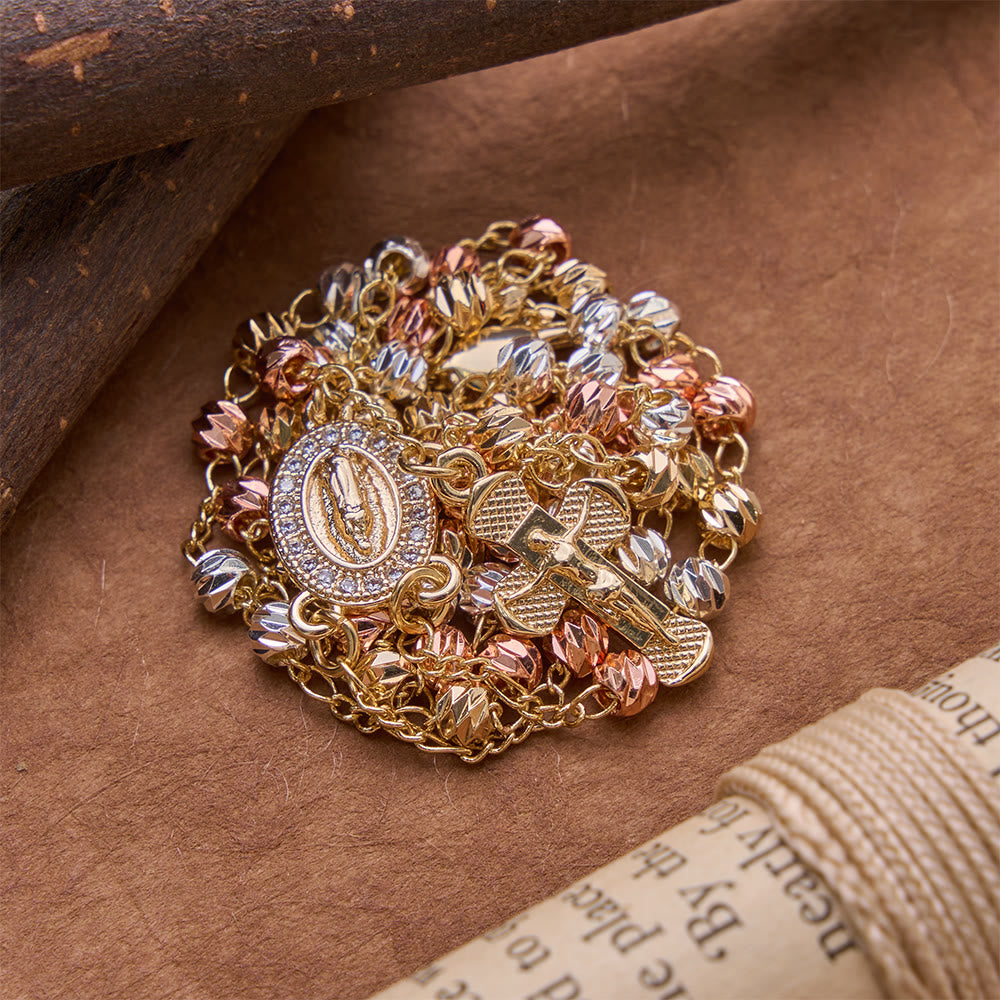 Polished Multi-Tone Rosary With Crucifix Pendant: Emblem of Timeless Heavenly Grace