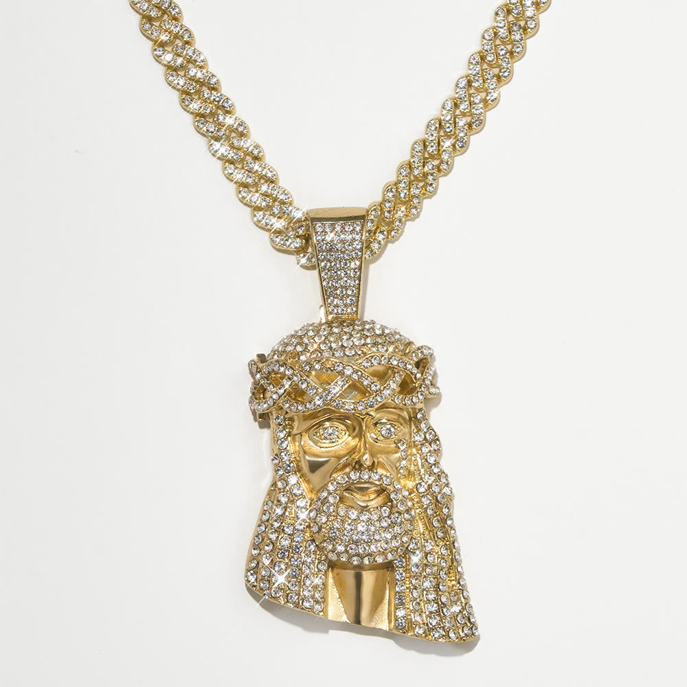 Iced‑Out Crown Thorns Jesus Head Pendant Cuban Chain: Emblem of Enduring Divine Fortitude