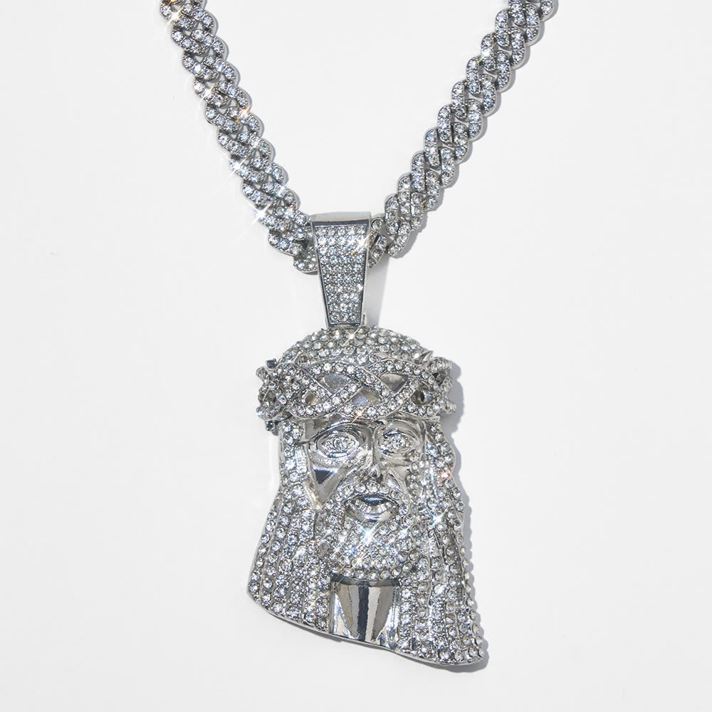 Iced‑Out Crown Thorns Jesus Head Pendant Cuban Chain: Emblem of Enduring Divine Fortitude