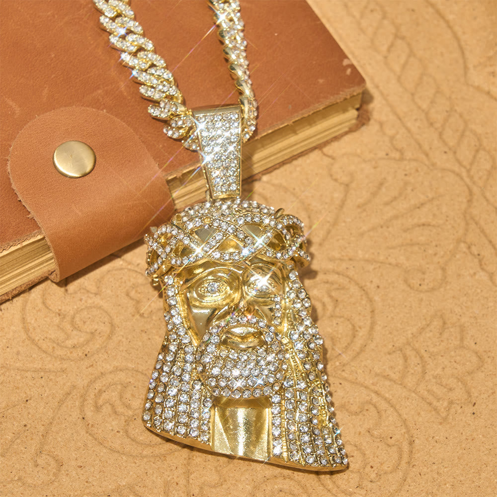 Iced‑Out Crown Thorns Jesus Head Pendant Cuban Chain: Emblem of Enduring Divine Fortitude