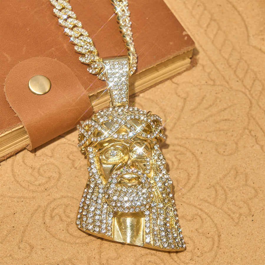 Iced‑Out Crown Thorns Jesus Head Pendant Cuban Chain: Emblem of Enduring Divine Fortitude