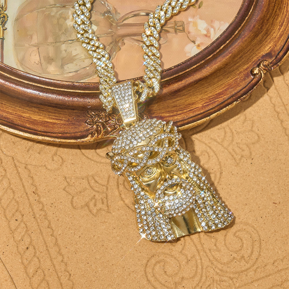 Iced‑Out Crown Thorns Jesus Head Pendant Cuban Chain: Emblem of Enduring Divine Fortitude