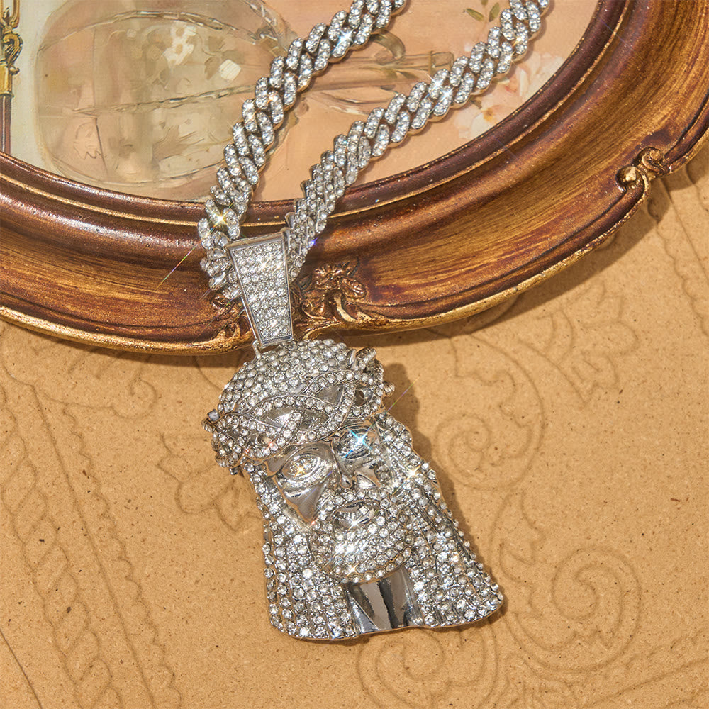 Iced‑Out Crown Thorns Jesus Head Pendant Cuban Chain: Emblem of Enduring Divine Fortitude