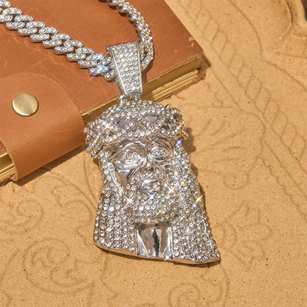 Iced‑Out Crown Thorns Jesus Head Pendant Cuban Chain: Emblem of Enduring Divine Fortitude