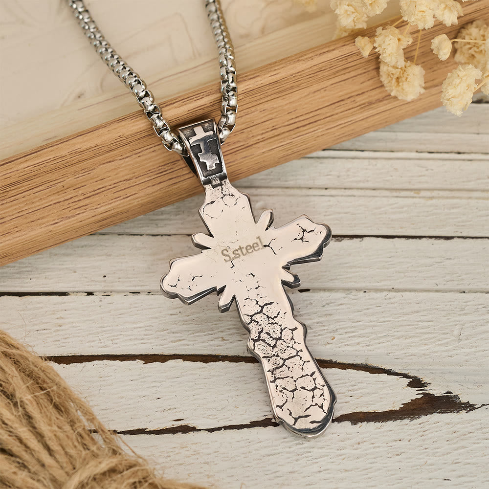 Embossed Figure Crucifix Pendant Necklace: Token of Abiding Sacred Shelter