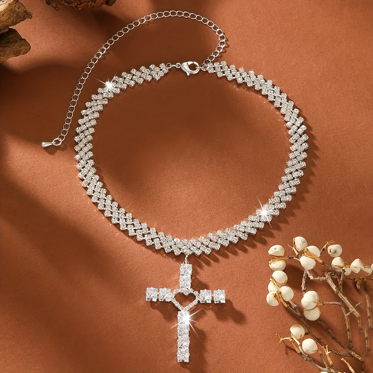 Glittering Faceted Heart Cross Choker: Token of Pure Celestial Affection