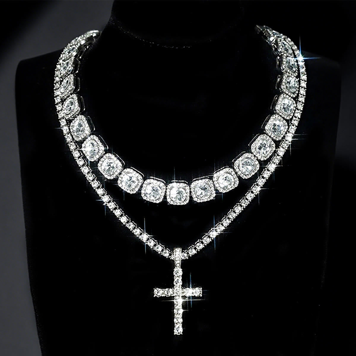 Dual Layer Iced Out Cross Necklace: Emblem of Radiant Heavenly Blessing
