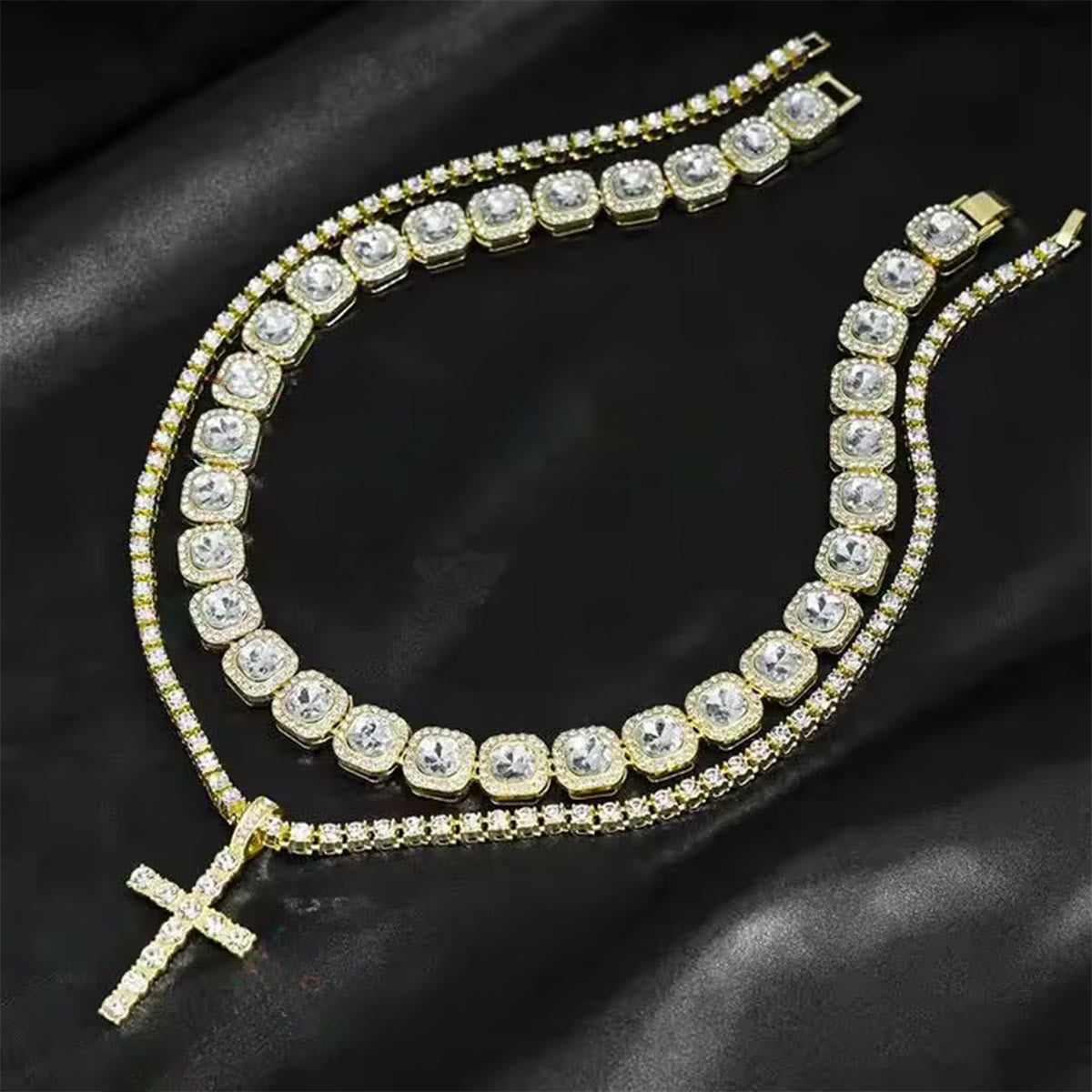 Dual Layer Iced Out Cross Necklace: Emblem of Radiant Heavenly Blessing