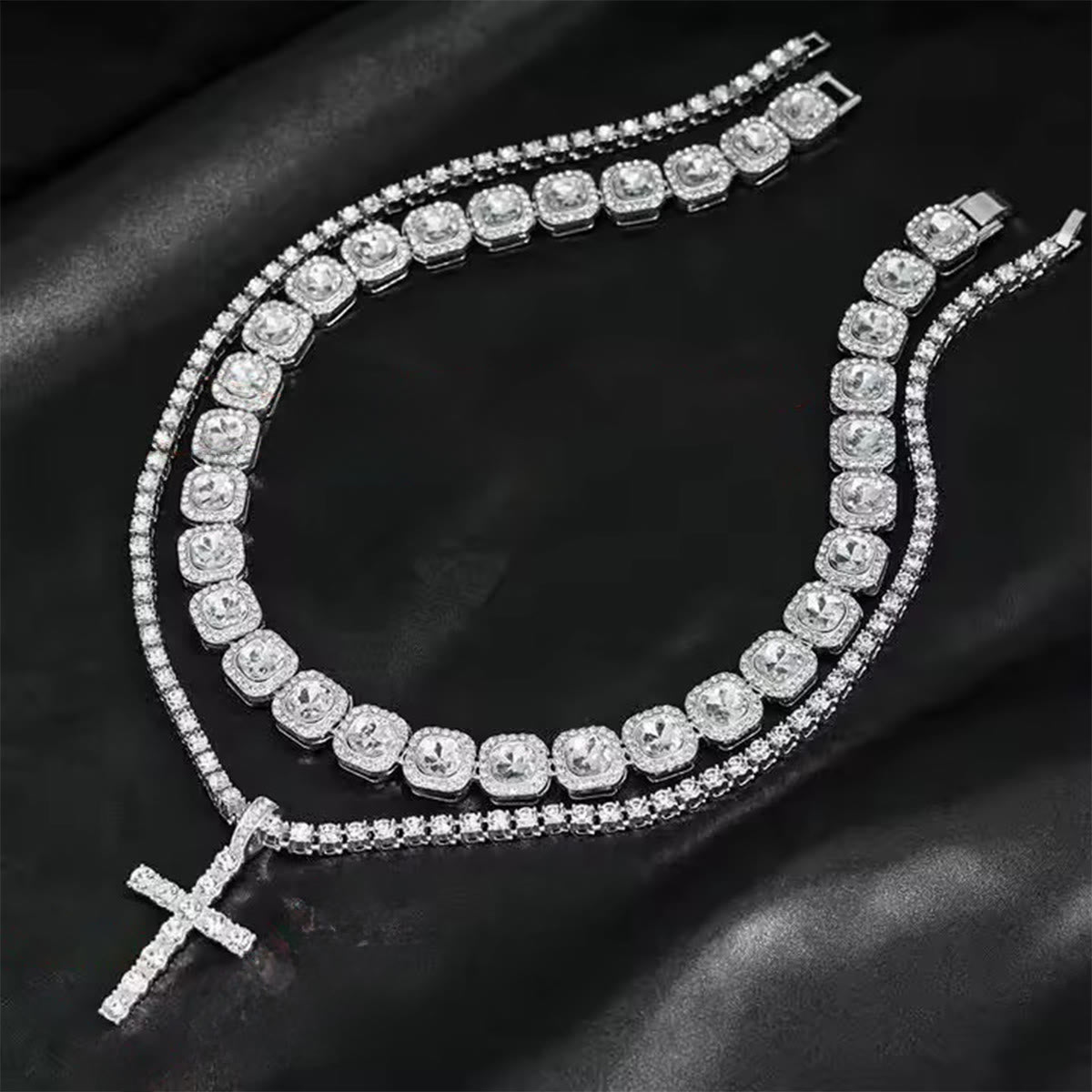 Dual Layer Iced Out Cross Necklace: Emblem of Radiant Heavenly Blessing