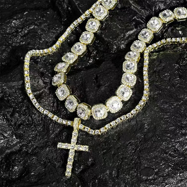 Dual Layer Iced Out Cross Necklace: Emblem of Radiant Heavenly Blessing