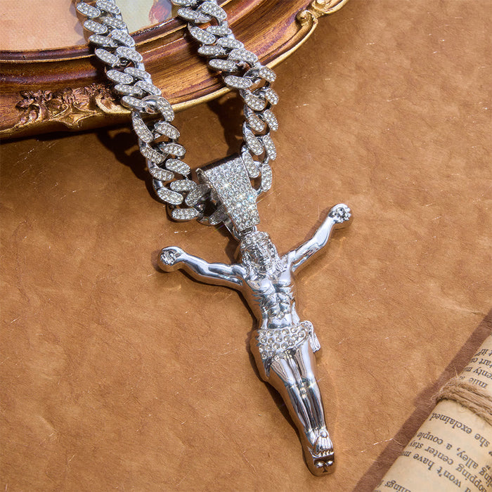 Bold Textured Crucifix Statement Curb Chain: Token of Radiant Sacred Shelter