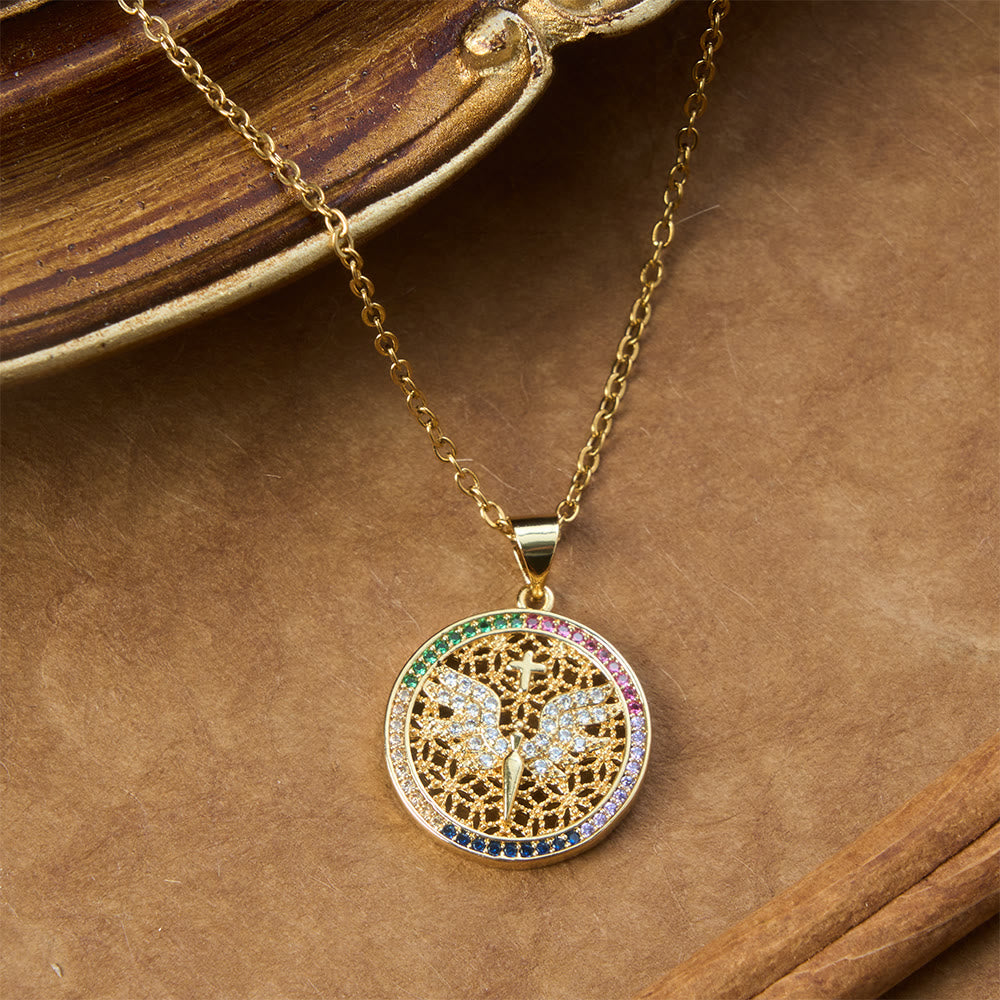 Hollow Holy Spirit Dove Medallion Necklace: Symbol of Pure Celestial Serenity