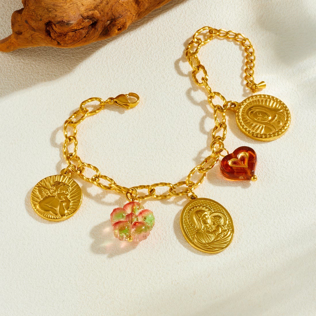 Ornate Virgin Mary & Cherub Portrait Chain Set: Symbol of Peaceful Celestial Guidance