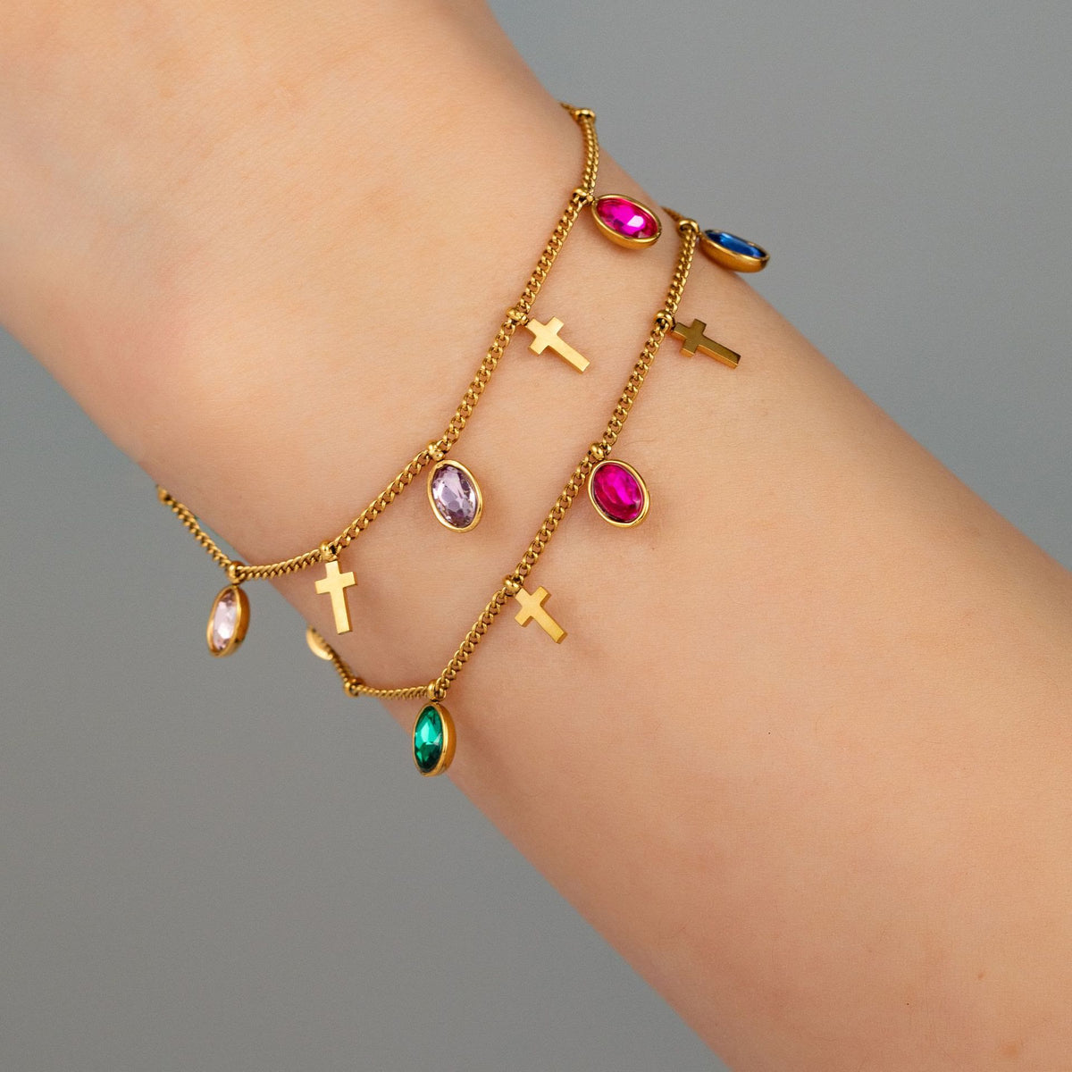 Dainty Gem Cross Thin Chain Bracelet: Emblem of Radiant Heavenly Blessings