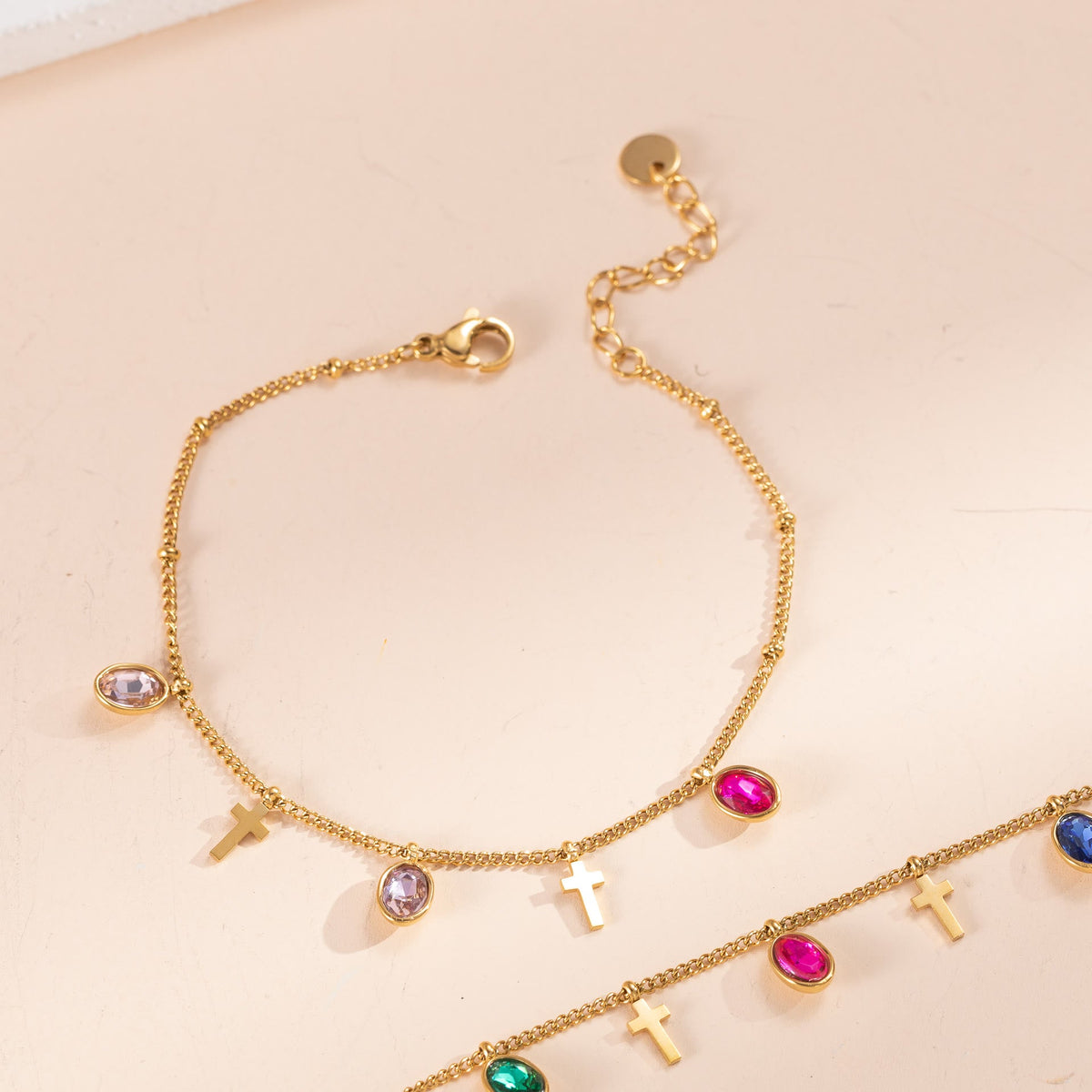 Dainty Gem Cross Thin Chain Bracelet: Emblem of Radiant Heavenly Blessings