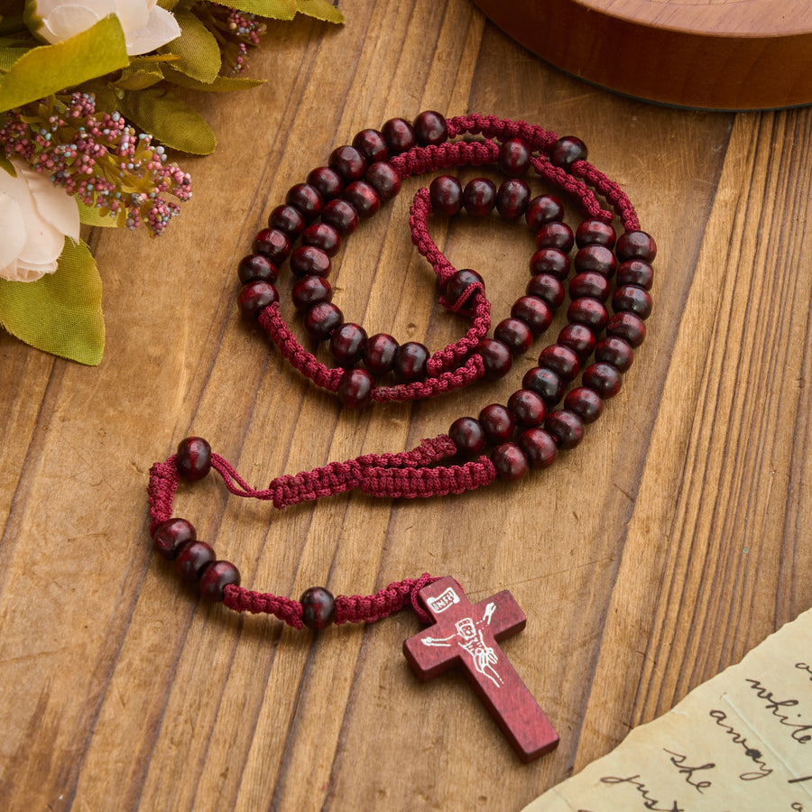 Vintage Wood Bead Crucifix Rosary: Emblem of Radiant Heavenly Grace