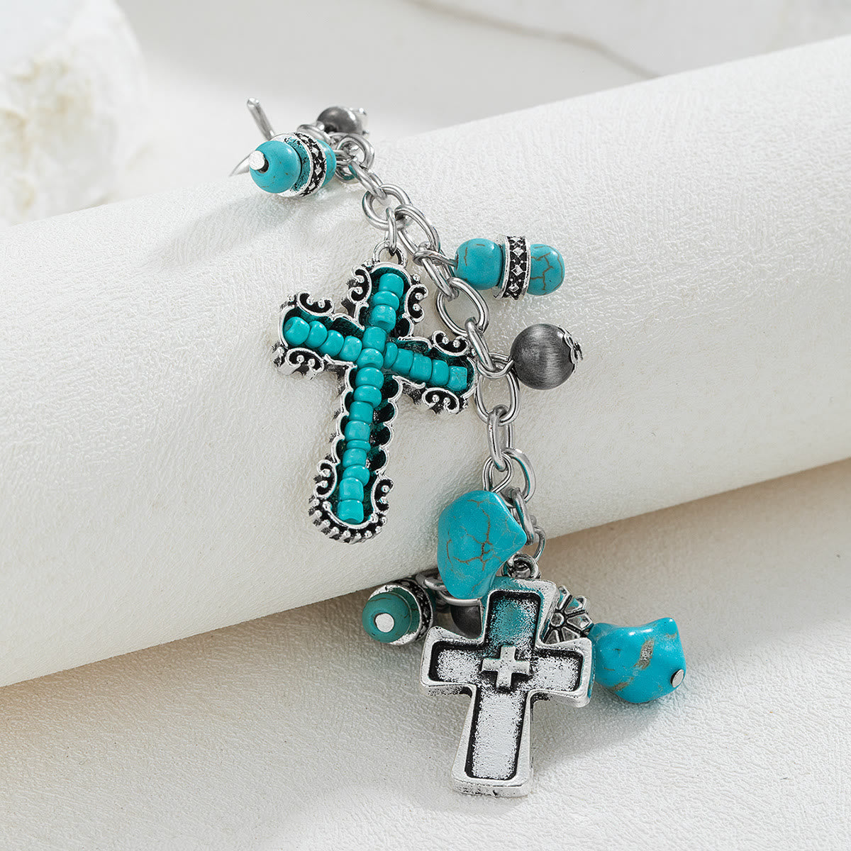 Timeless Bohemian Cross Bead Bracelet & Car Charm: Token of Enduring Heavenly Peace