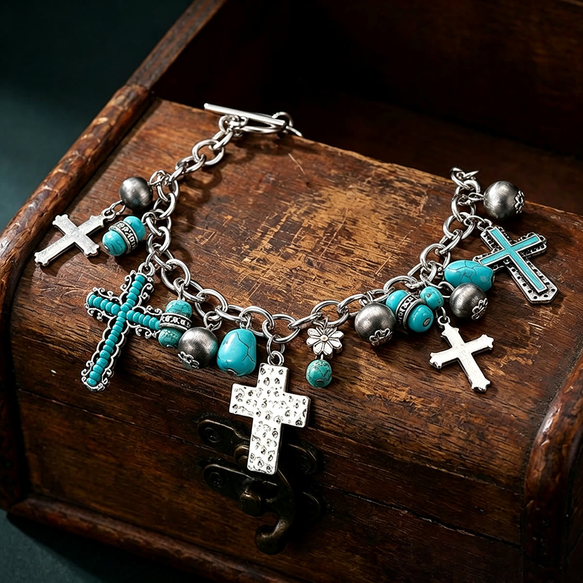 Timeless Bohemian Cross Bead Bracelet & Car Charm: Token of Enduring Heavenly Peace