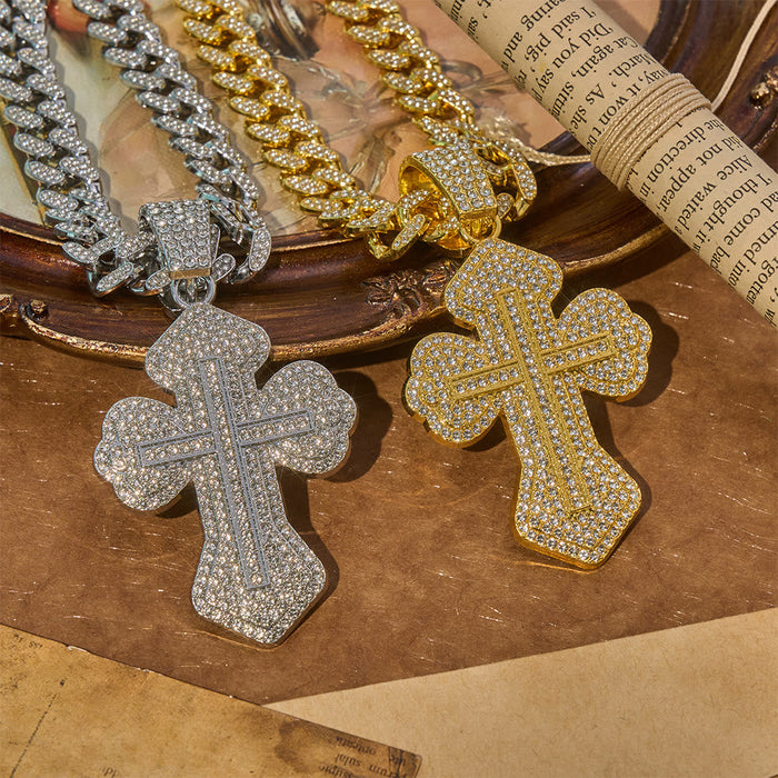 Chunky Sparkle Floral Cross Necklace: Symbol of Sturdy Sacred Protection