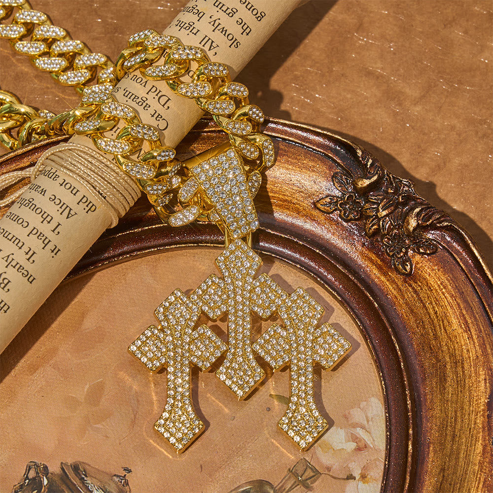 Bold Bling Triple Cross Cuban Chain: Sign of Radiant Celestial Shelter