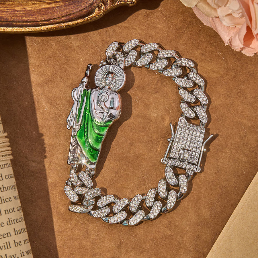 Luxe Iced Saint Jude Cuban Bracelet: Bearer of Enduring Blessed Comfort
